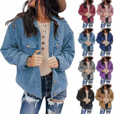 Women's 2022 Corduroy Jacket Cardigan Solid Color