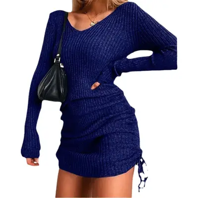 2025 Knitted V Neck Sweater Skirt Set Magenta
