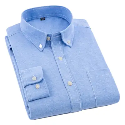 Men's Blue Cotton Oxford Lapel Shirt No-Iron Easy Wash