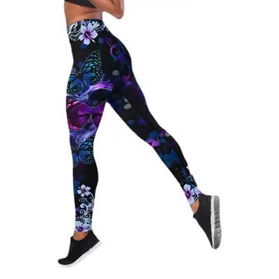 2023 Butterfly Print High Waist Yoga Pants Plus Size Pink