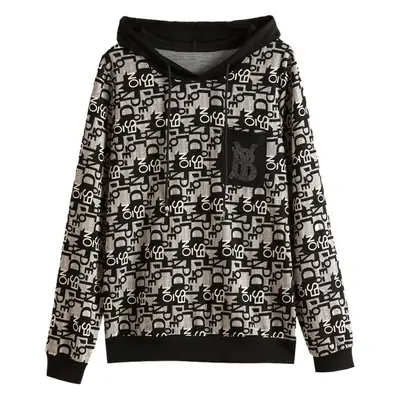 2023 Printed Hooded Long Sleeve Pullover Shirt Black
