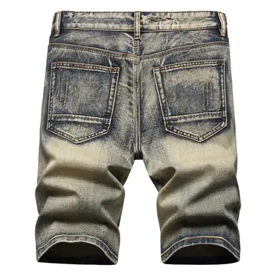 Men Denim Shorts with Multiple Hole Design