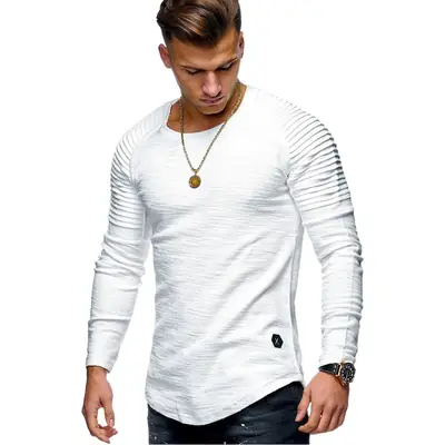 Military Green Slim Fit Long Sleeve Crewneck T-Shirt for Men