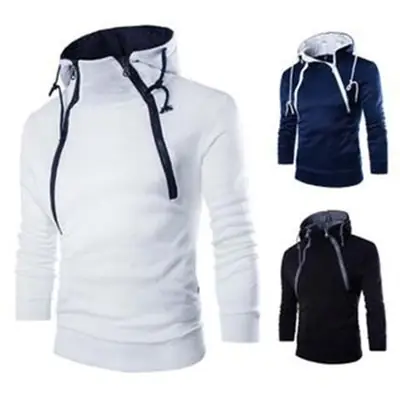 Men's Black Hooded Long Sleeve Sweater with Zipper