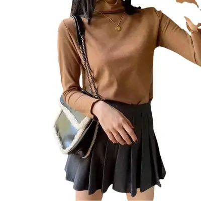 Women Velvet Furry Skirt Set Brown Long Sleeve