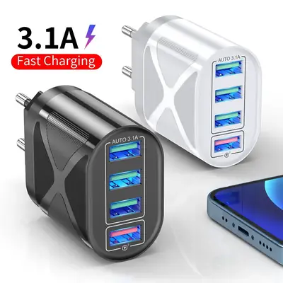 4 USB Travel Charger 3.1A Black