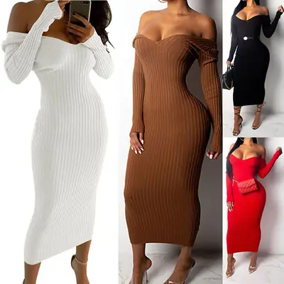 Black Long Sleeve V-Neck Dress for Women Large