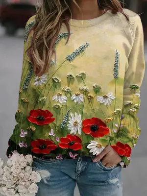 2022 3D Flower Crewneck Sweater Purple
