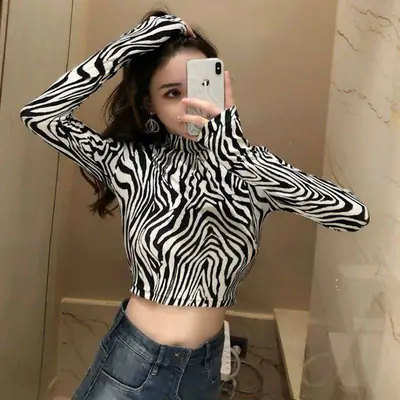 Women Leopard Print High Collar Top Short Sleeve