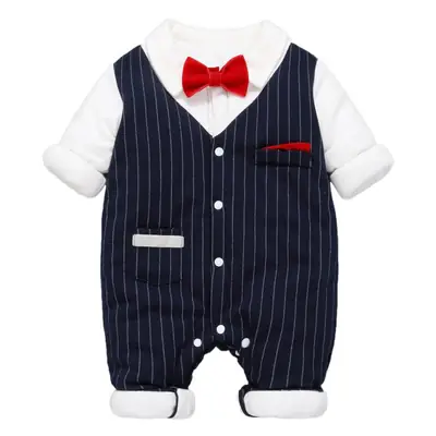 Newborn Baby Cotton Suit Navy Blue with Red Bow