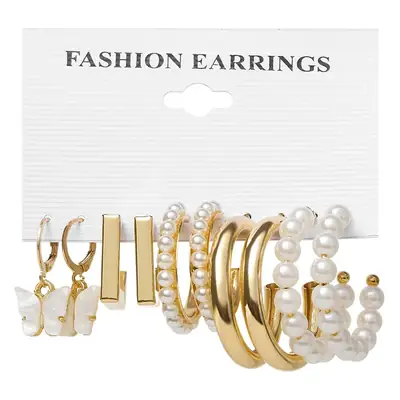Pearl Earrings Set Gold Plated 5 Piece Fashion