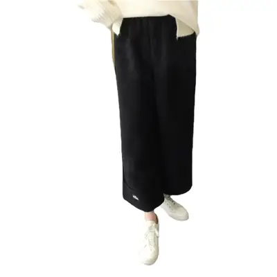 Women's Black Loose Wool Wide Leg Pants Winter Casual