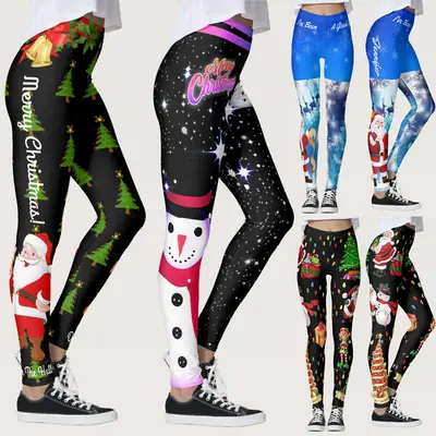 Christmas Printed High-Waisted Leggings 4 Colors