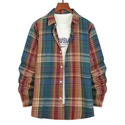 Men Plaid Lapel Shirt 2023 Spring Summer