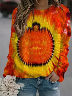 2022 3D Tie-Dye Crewneck Pullover Orange Yellow