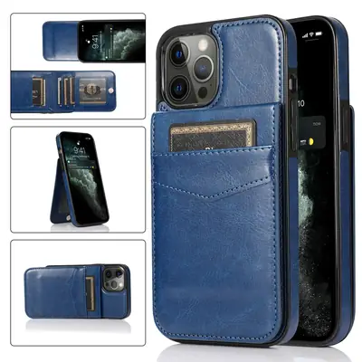 Blue Leather iPhone14ProMax Protective Case Wallet