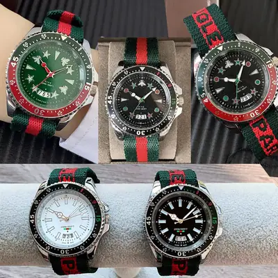 Waterproof Calendar Watch with Nylon Strap Green Red