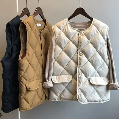 Women Black Quilted Vest Winter Cotton Korean Style
