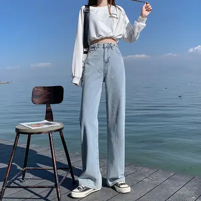 Adjustable Waist Wide Leg Jeans Women 2021