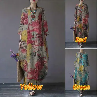 New Cross-Border Printed Long Pullover Dress for Women