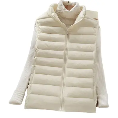 Women's White Down Vest with Stand Collar Large Size
