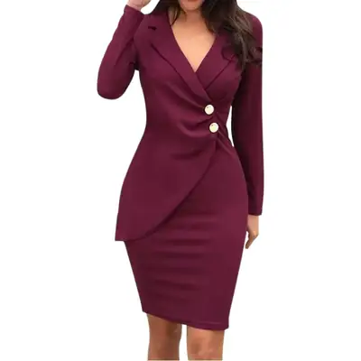 2023 Button Breasted Slim Fit Dress Women