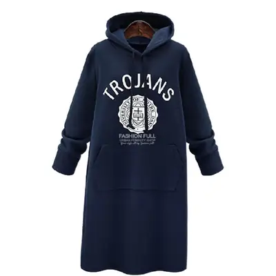 Trojans Hoodie Set Large Women Navy Grey Velvet Padded