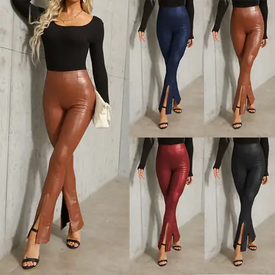 Sexy PU Leather High Waist Flared Pants Large