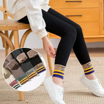 Korean Style Fleece Leggings Thick Warm Tights for Girls