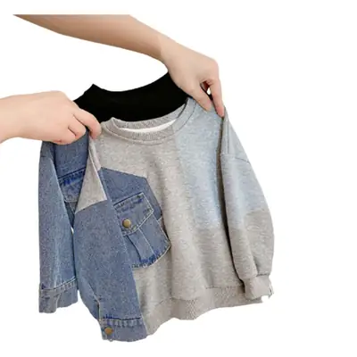 Boys Korean Style Denim Sleeves Loose Sweatshirt 2025