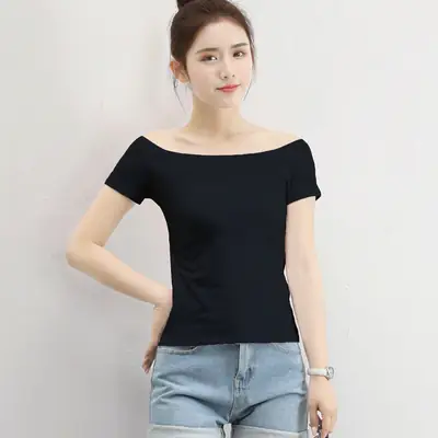 Women's 95% Cotton White Off-Shoulder T-Shirt