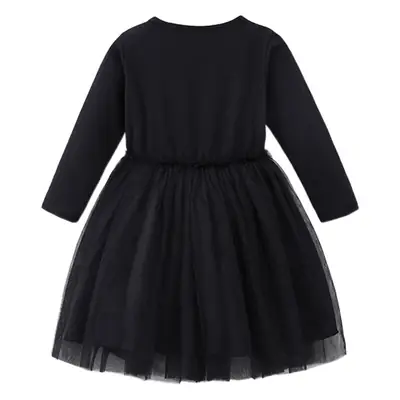 Black Cat Embroidered Long Sleeve Knitted Dress for Girls