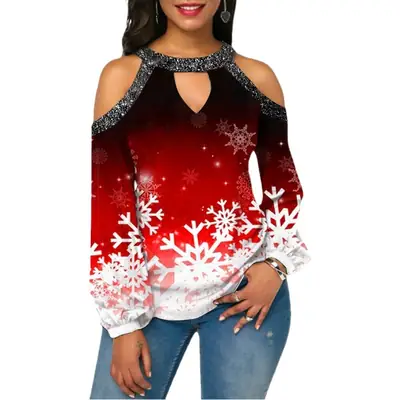 2022 Red Trumpet Sleeve T-Shirt for Women