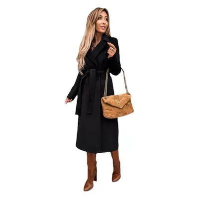 Women Woolen Belted Coat Brown Long Length
