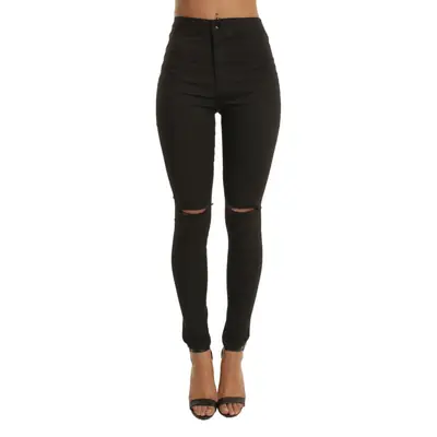 White Slimming Stretch Jeans with Knee Holes
