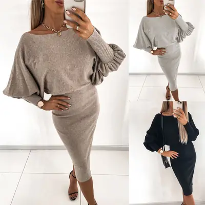 Elegant Knitted Cross-Border Dress Beige