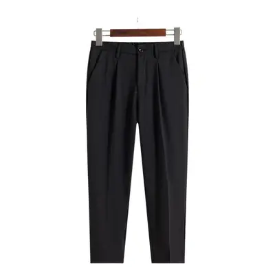 Men Black Loose Straight Pants Casual Dress Pants