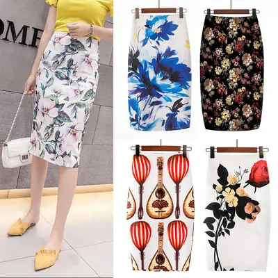 Women's Floral Print Pencil Skirt Spring Summer