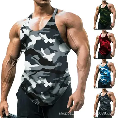 Men's Camouflage U-Neck Sleeveless Tank Top Large