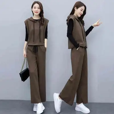 Women's 2025 Slimming Black Wide Leg Pants Suit Set