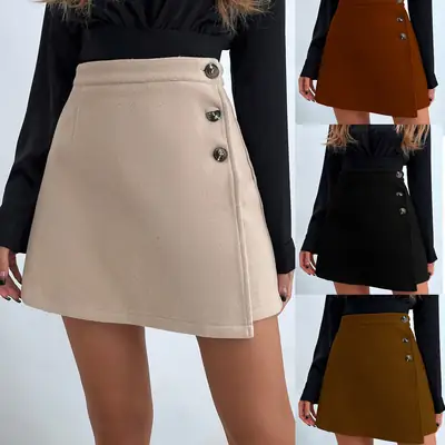 Women's Red High Waist Skirt with Button Front 2024