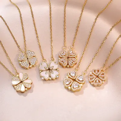 Gold Four Leaf Clover Necklace Set for Women