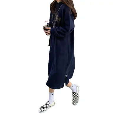 Women Velvet Knee Long Hooded Vest Set Brown