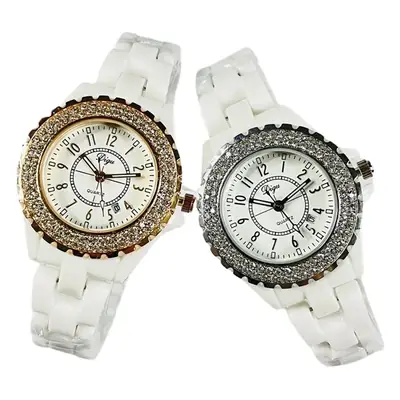 Women's White Ceramic Quartz Watch with Rose Gold Accents