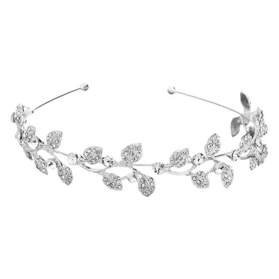 Silver Diamond Leaf Bridal Headband for Women