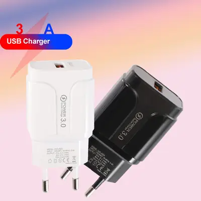 3A QC3.0 USB Fast Charger Black