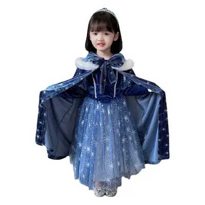 2025 Elsa Princess Dress Blue Star Cloak Suit for Girls