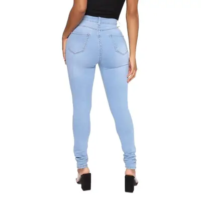 Women High Waist Slim Fit Jeans Blue Skinny