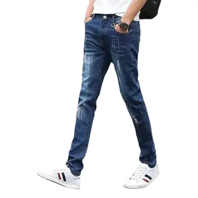 Men Korean Style Stretch Slim Fit Jeans Blue