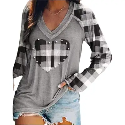 2025 Women Leopard Heart V Neck Long Sleeve Top